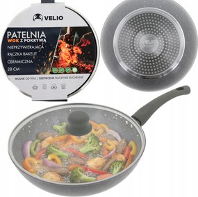 Kerámia Wok Serpenyő 28CM Mély Fedél Indukciós Elektromos Gáz Velio