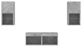 4 darab betonszürke falra szerelhető TV-szekrény LED-del