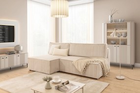 Solvero Mini bal oldali sarokkanapé ágyneműfunkcióval - világos bézs Tilia 01 plüss