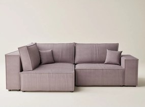 Lila kordbársony kinyitható-tárolóhelyes sarokkanapé (bal oldali-L alakú) Tonga – Maison de Rêve