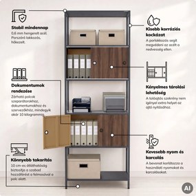 Iratrendező polc zárható szekrénnyel, irodai, nyitott polcok, fém antracit/dió, 800x2200x400 mm: ARIEL Eco Design