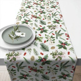 Karácsonyi pamut asztali futó 40x150 cm Winter greenery white