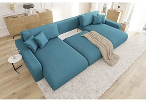 Türkiz kordbársony kinyitható tárolóhelyes sarokkanapé Sara – Ropez