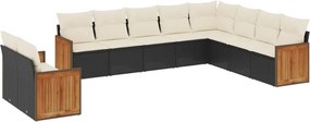 vidaXL 10 részes fekete polyrattan kerti ülőgarnitúra párnákkal