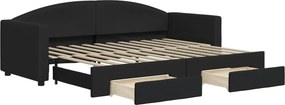 vidaXL fekete kihúzható szövet heverő fiókokkal 80 x 200 cm