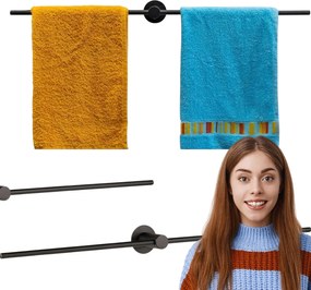 Törölközőtartó Fúrás Nélkül Fürdőszobai Öntapadós Csúsztatható Fekete