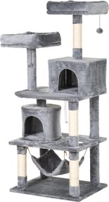PawHut Nagy Macska Kaparófája Fa 145 cm, Macska Fa Hálóval, Mászófa Macskáknak, Macska Kaparófás Bútor Alagutakkal, Szürke | Aosom