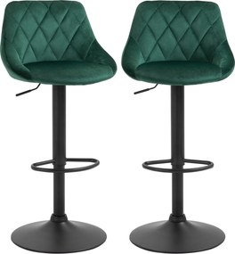 HOMCOM 2db Bárszék Magasságállítással, Fém Alappal és Műbőr Üléssel, Modern Forgószékek Hátpárnával és Lábpárral 46x48x83-104cm, Sötét Zöld | Aosom