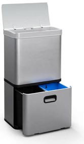 Klarstein Touchless, szenzoros szemétkosár, 56 l, rozsdamentes acélból, 3 kosár, Soft-Close záródás, elemmel működő, LED kijelző, időzítő
