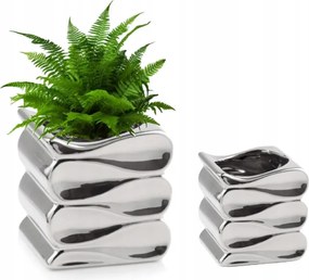 Kerámia kaspó ezüst 18x15cm glamour hullám négyzet divatos stílusos