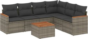 vidaXL 7 részes szürke polyrattan kerti ülőgarnitúra párnákkal