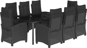 vidaXL 9 részes fekete polyrattan kerti étkezőgarnitúra párnákkal