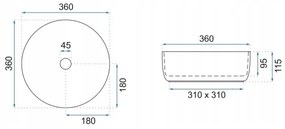 REA-U18918 - SAMI pultfölé szerelhető mosdó, átmérő 36 cm, kerámia/fényes fehér