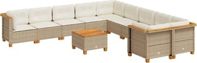 vidaXL 11 részes bézs polyrattan kerti ülőgarnitúra párnákkal