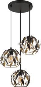Globo 15759-3HR Függőlámpa, fekete matt fém, aranyszínű fém, fekete patinázott, tiszta akrilkristályok, fekete PVC kábel, ø: 410mm, M: 1500mm, 3x E27 40W 230V izzók nélkül