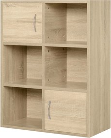 HOMCOM Fa Könyvespolc, Többcélú Szekrény 3 Polccal, 4 Rekesszel és 2 Ajtóval, 61,5x29,5x80cm | Aosom