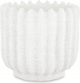 Cement Kaspó 13x15cm Fehér Bordázott Fedél Matt 10 15