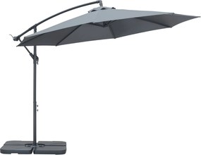 Outsunny Kantaerny Umbrella, Ø2.92m Teraszi Ernyő Kézi Kurblival, Súlyokkal, Ernyő Huzattal, Kereszt Alap, Piac Ernyő Erkélyhez, Acél, Oxford Sötét Sz