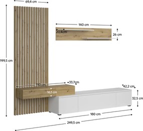 Nappali fal, fehér/artisan tölgy, REBEKA PLUS