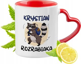 Piros bögre szív alakú füllel Krisztiánnak Ajándék