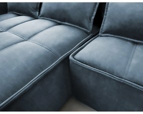 Kék bársony kinyitható-tárolóhelyes sarokkanapé (bal oldali-heverő résszel) Campo – ELTAP