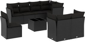 vidaXL 9 részes fekete polyrattan kerti ülőgarnitúra párnákkal