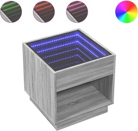 vidaXL szürke sonoma végtelen hatású LED-es dohányzóasztal 50x50x50 cm