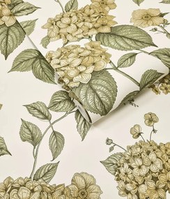 Holden Decor Wanderlust Hortensia okkersárga-zöld virágos vlies tapéta – 92122