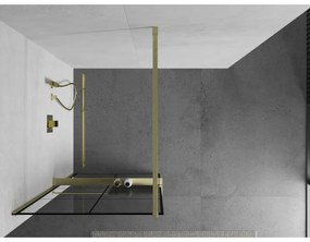 Mexen Kioto+, Walk-In zuhanyparaván polccal és akasztóval 80 x 200 cm, 8 mm átlátszó üveg fekete mintás, arany matt profil, 800-080-121-55-77