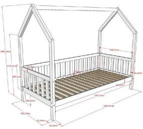 Fehér házikó alakú borovi fenyő gyerekágy ágyráccsal 90x200 cm Cabane – Vipack