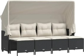 vidaXL 5 részes fekete polyrattan kerti kanapészett párnákkal