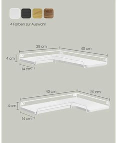 Lebegő polcok, 2 darabos készlet, l-alakú sarokpolc falra fehér színben