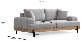 3 személyes kanapé Eti Oak -Szürke