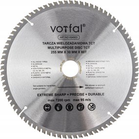 Vágótárcsa Többcélú Fűrész Tct 255X30X80T Fém Fa Kompozit