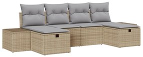 6 Darabos Kert Kanapé Szett Párnákkal Bézs Poly Rattan