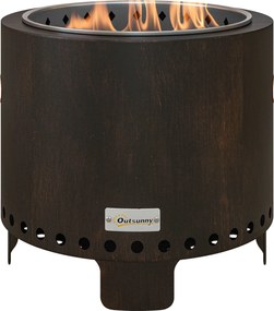 Outsunny Tűz Tál, Füstmentes Asztali Tűz, Ø45 cm-es Tűzhely Fogantyúval, Poker, Tűz Kosárkerthez, Kempinghez, Teraszhoz, Fém, Fekete | Aosom