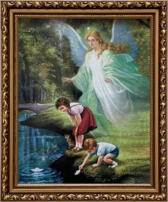 Vászonkép 29x24 Őrangyal Arany Angyal Díszített Keresztelő Ajándék Keret