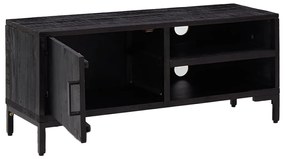 fekete tömör újrahasznosított fenyőfa TV-szekrény 90x30x40 cm