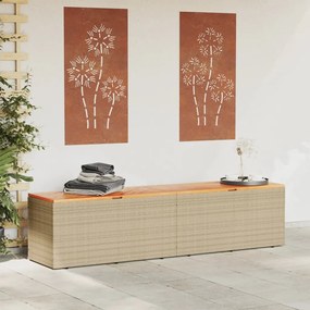 bézs polyrattan és akácfa kerti tárolóláda 220 x 50 x 54 cm