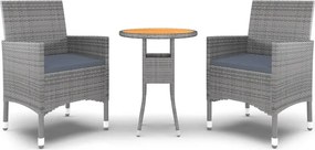 vidaXL 3 részes szürke polyrattan kerti étkezőgarnitúra