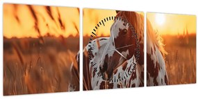 Kép - Ló naplementében (órával) (90x30 cm)