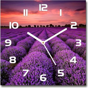 Négyzet alakú csendes üveg falióra Levendula mező 30x30