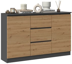 Riano MIX 2D3S komód, 120x75x40 cm, antracit-tölgy
