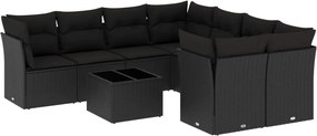 vidaXL 9 részes fekete polyrattan kerti ülőgarnitúra párnákkal