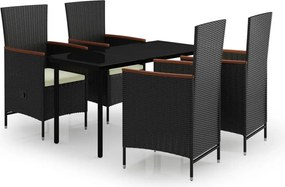 vidaXL 5 részes fekete kerti étkezőgarnitúra párnákkal