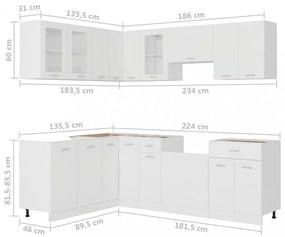11 részes fehér forgácslap konyhai szekrénygarnitúra