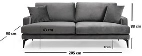 Szürke kanapé 205 cm Papira – Balcab Home