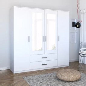 Gardróbszekrény Fehér Színben 4 Ajtóval és 2 Fiókkal. Tamina 200 cm.