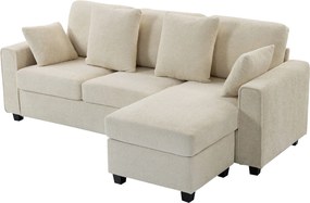 HOMCOM L-alakú sarokkanapé, 235,5 cm, 3 személyes, fordítható chaiselong, bézs ponttextúrás bársony, mély és tágas ülések | Aosom