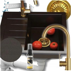 Gránit mosogató egymedencés Milano Deep Brown csaptelep szett 4in1 szifon